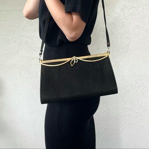Vintage Black Velvet Bag with Brass Clasp